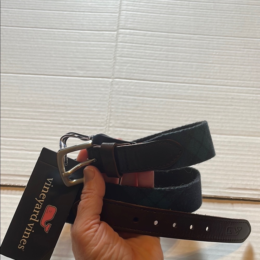 NWT-Vineyard Vines-28-Blue&Green plaid plackwatch canvas, leather, preppy belt.